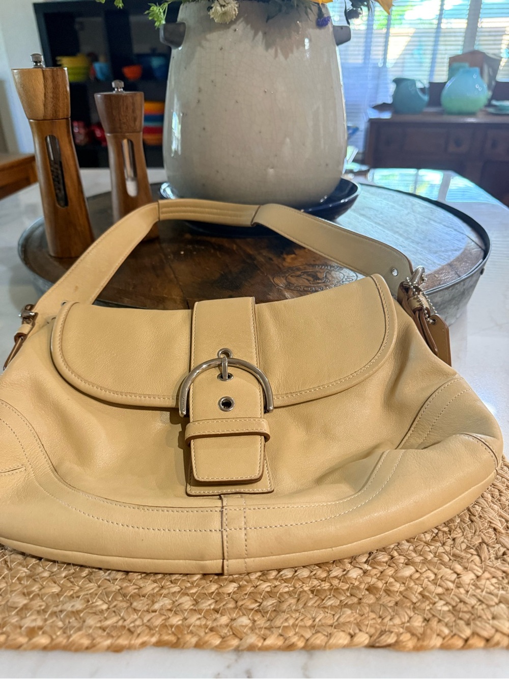 Coach Cream Leather Shoulder Bag with Buckle